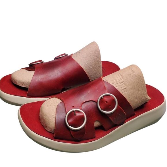 Rare Fly London Bait742fly Red Leather Double Buckle slip-on Sandals Size 40 US - Picture 2 of 10